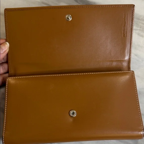 Dooney & Bourke VTG Tan Brown Cognac Leather Trifold Checkbook Card Wallet - Picture 2 of 10